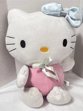 Hello Kitty Plush Doll Sanrio Partner Blue Bow Pink White 10"